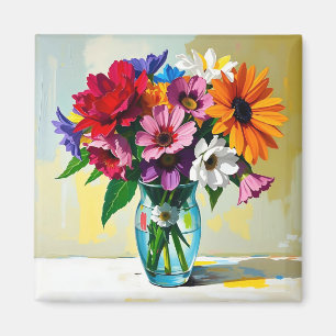 Impasto stijl vaas van kleurrijke bloemen magneet