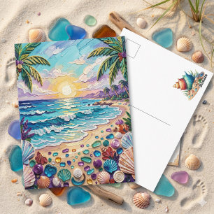 Impasto-strand en zee glas Groeten Briefkaart