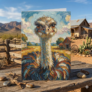 Impasto Struisvogel op een Ranch   Denkend Aan Jou Kaart