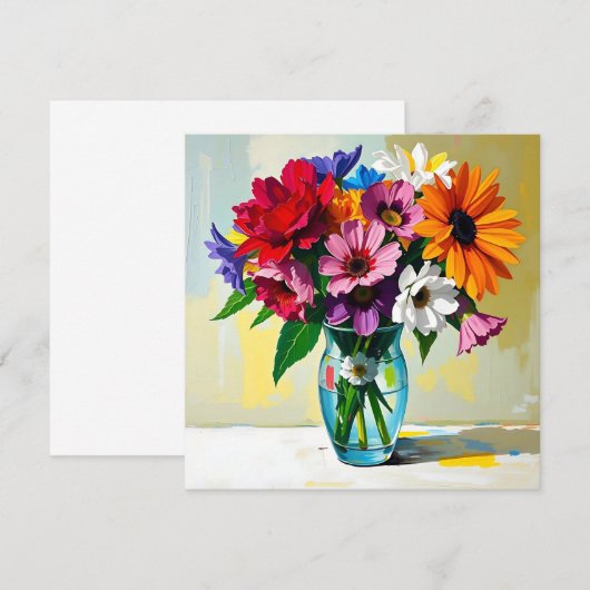 Impasto Style Vase of Colorful Flowers (Voorkant / Achterkant)