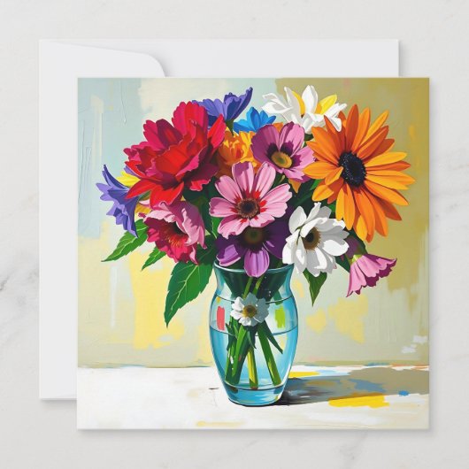Impasto Style Vase of Colorful Flowers (Voorkant)
