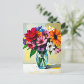 Impasto Style Vase of Colorful Flowers Briefkaart (Staand voorkant)