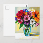 Impasto Style Vase of Colorful Flowers Briefkaart (Voorkant / Achterkant)
