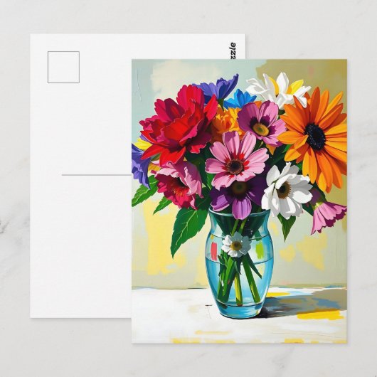 Impasto Style Vase of Colorful Flowers Briefkaart (Voorkant / Achterkant)