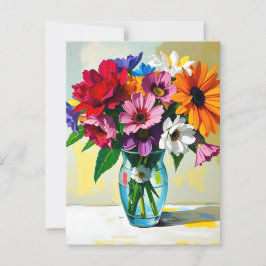 Impasto Style Vase of Colorful Flowers Briefkaart