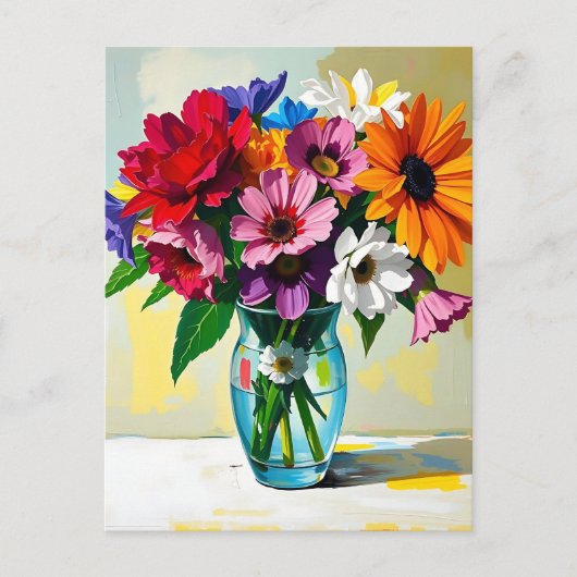 Impasto Style Vase of Colorful Flowers Briefkaart (Voorkant)