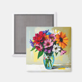 Impasto Style Vase of Colorful Flowers Magneet (Voorkant / Achterkant)
