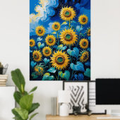 Impasto Style Zonnebloemen Groot Poster | muurkuns (Thuiskantoor)