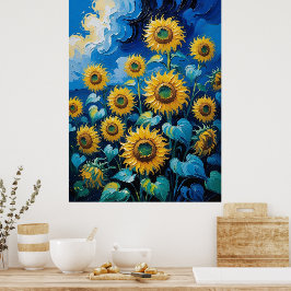 Impasto Style Zonnebloemen Groot Poster | muurkuns