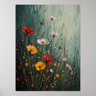 Impasto Wildernis in Teal Nevel Poster
