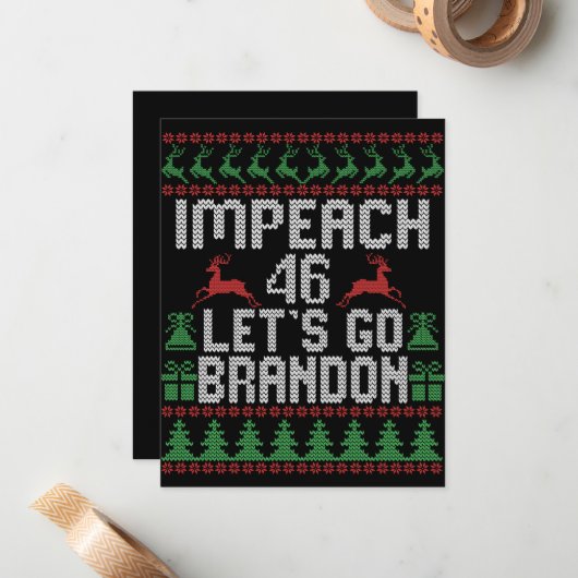 Impeach 46 Let's Go Brandon Lelijke Kerst Trui Notitiekaartje (Voorkant / Achterkant in situ)