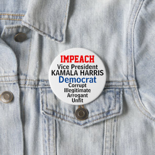 Impeach Democratic VP Harris Ronde Button 7,6 Cm