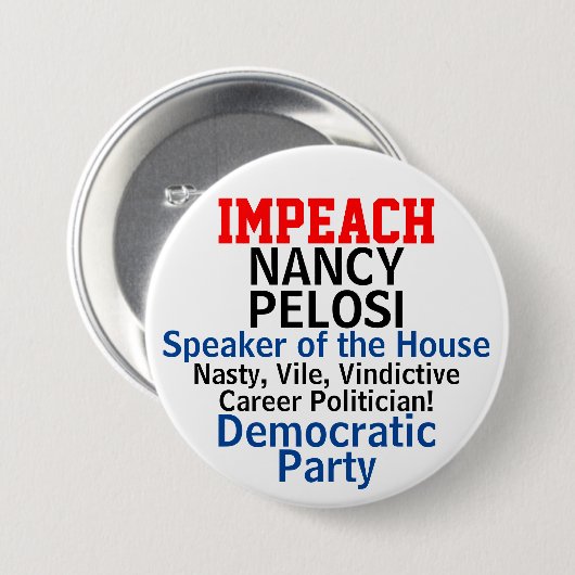 Impeach-spreker Pelosi Blue Democraat Ronde Button 7,6 Cm (Voorkant /achterkant)