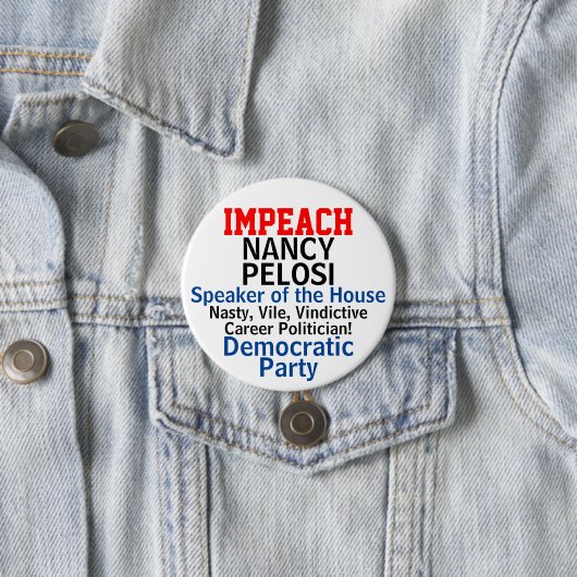 Impeach-spreker Pelosi Blue Democraat Ronde Button 7,6 Cm (In situ)