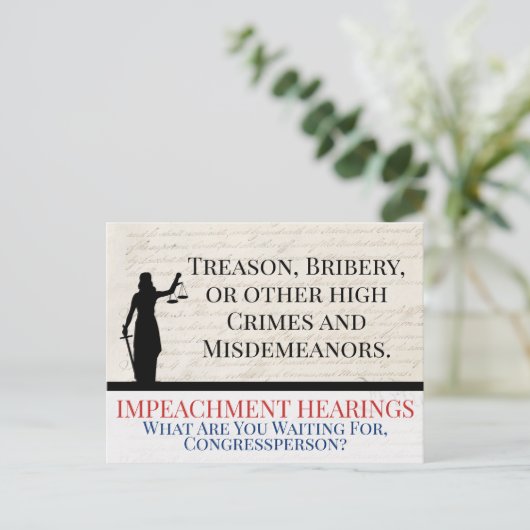 Impeach Trump High Crimes Misdemeanors Justice Briefkaart (Staand voorkant)