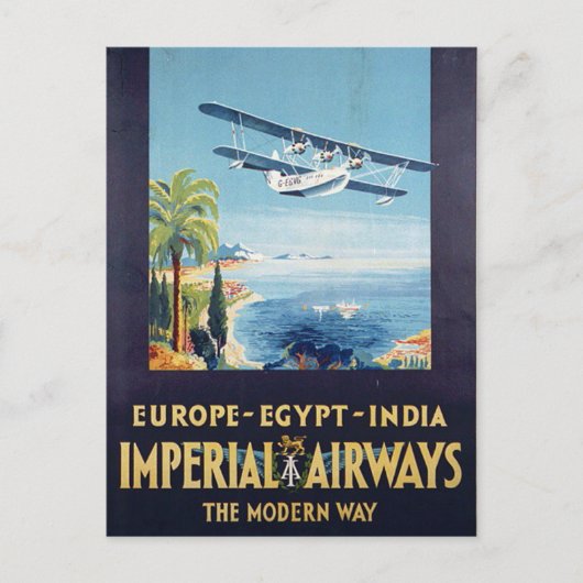  Imperial Airways Europe Egypt India Travel Briefkaart (Voorkant)