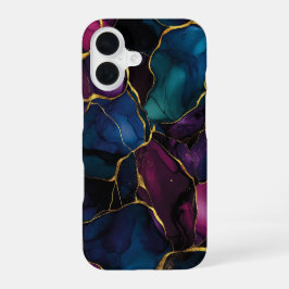 Imperial Améthyste Luxe Paars Teal Marmer  iPhone 16 Hoesje