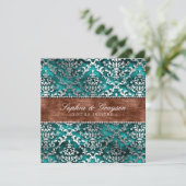 Imperial Blauwgroen Glimmer Damask Wedding Invite Kaart (Staand voorkant)