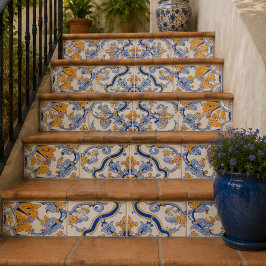 Imperial Blossom Hand Painted Blue and Gold Floral Tegeltje