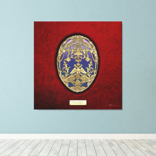 Imperial Faberge Eggs: Tsarevich Egg op rood fluwe Canvas Afdruk (Insitu (Houten vloer))