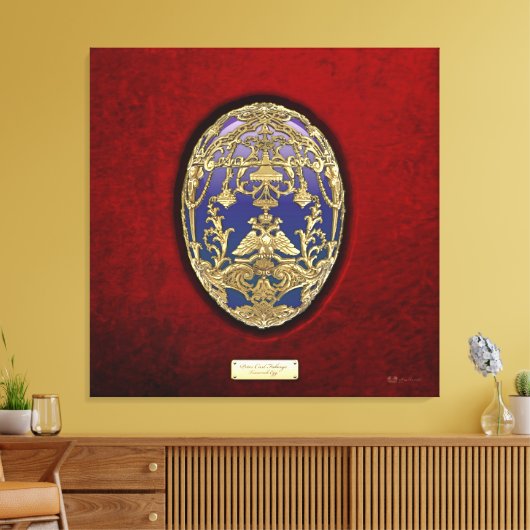 Imperial Faberge Eggs: Tsarevich Egg op rood fluwe Canvas Afdruk (Insitu (Woonkamer))