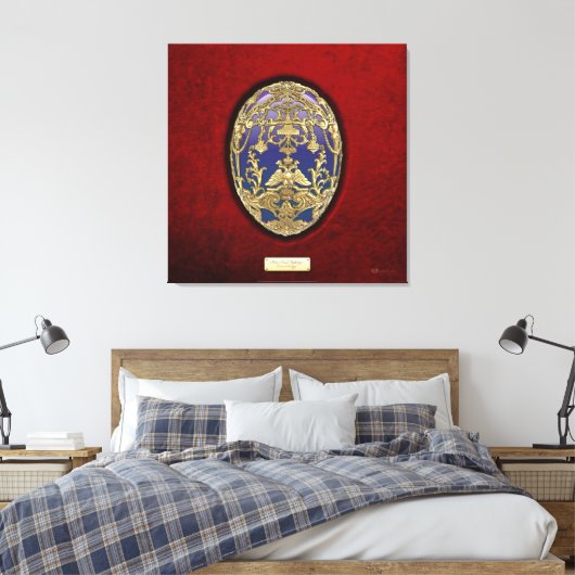 Imperial Faberge Eggs: Tsarevich Egg op rood fluwe Canvas Afdruk (Insitu (Slaapkamer))