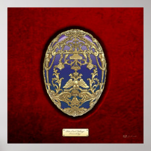 Imperial Faberge Eieren - Tsarevich Ei op Rode Vel Poster