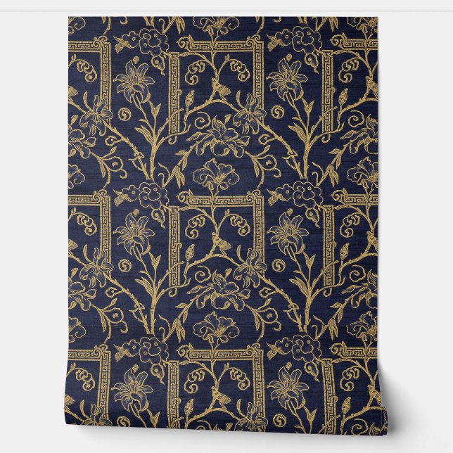 Imperial Gilded Lily: 19th-Century Chinoiserie Sil Behang (Afrollen)