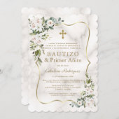 Imperial Lilies Gold Spanish 1st Birthday Baptisme Kaart (Voorkant / Achterkant)