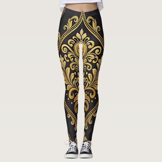 Imperial Majesty Seamless Pattern – Gold and Black Leggings (Voorkant)