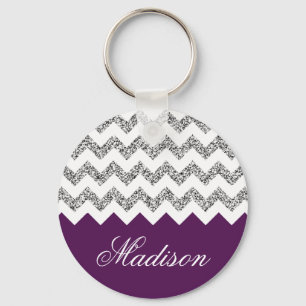Imperial Paars Silvery Glitter Chevron Pattern Sleutelhanger