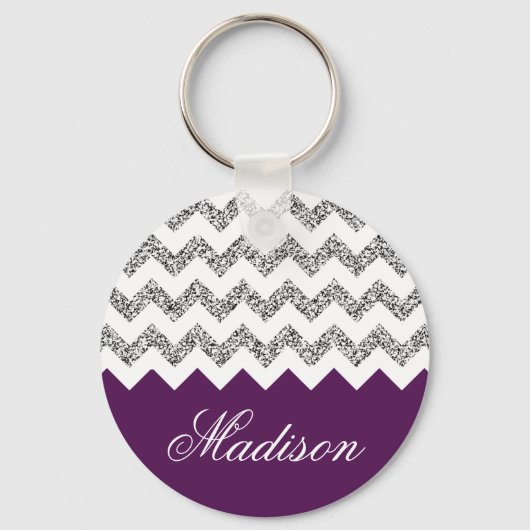Imperial Paars Silvery Glitter Chevron Pattern Sleutelhanger (Voorkant)