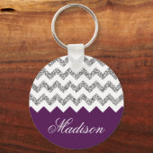 Imperial Paars Silvery Glitter Chevron Pattern Sleutelhanger (Voorkant)