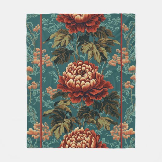 Imperial Peony Tapestry Fleece Deken (Voorkant)