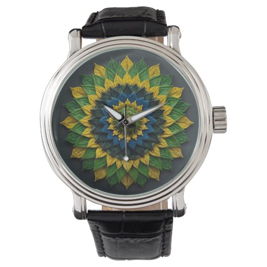 Imperial Solar Leaf Mandala Luxury Keychain - Emer Horloge (Voorkant)