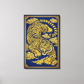 Imperial Tiger – Gold & Blue Canvas Print (Voorkant)
