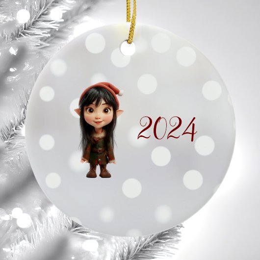 Impish Girl Kerst Elf Keramisch Ornament