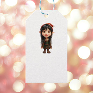 Impish Meisje Kerst Elf Witte Gift Labels Cadeaulabel