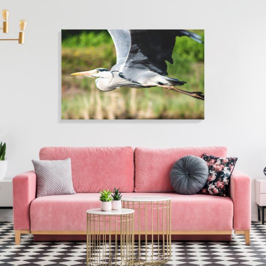 Imposanter Graureiher mit weiten Schwingen Canvas Afdruk (Insitu (Woonkamer))