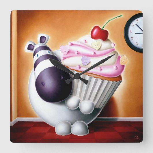 Impossimal© - 'Cake-O-Clock'! Clock, Clock. Vierkante Klok (Voorkant)