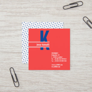 Impressante koraalrode Monogram Zakelijke kaart Vierkante Visitekaartje