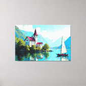 Impressies van Serenity: Lakeside Castle in Art Canvas Afdruk (Voorkant)
