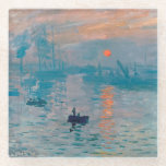 Impression Sunrise Claude Monet Glazen Onderzetter<br><div class="desc">Monet Impressionisme Painting - De naam van dit schilderij is Impression,  Sunrise,  een beroemd schilderij van de Franse impressionist Claude Monet,  geschilderd in 1872 en getoond op de tentoonstelling van impressionisten in Parijs in 1874. Zonneopgang shows de haven van Le Havre.</div>