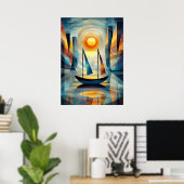Impression Sunrise - Cubistisch meesterwerk geïnsp Poster (Thuiskantoor)