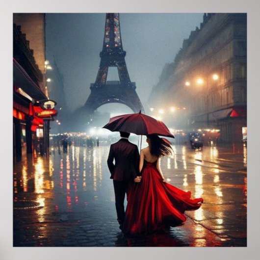 Impressionisme France Eiffel Tower and Couple Poster (Voorkant)