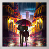 Impressionisme Frankrijk een paar dat in de regen  Poster (Voorkant)