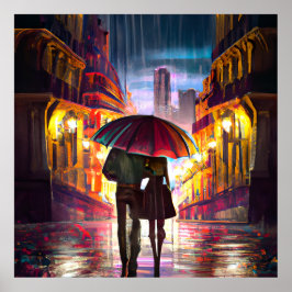 Impressionisme Frankrijk een paar dat in de regen  Poster