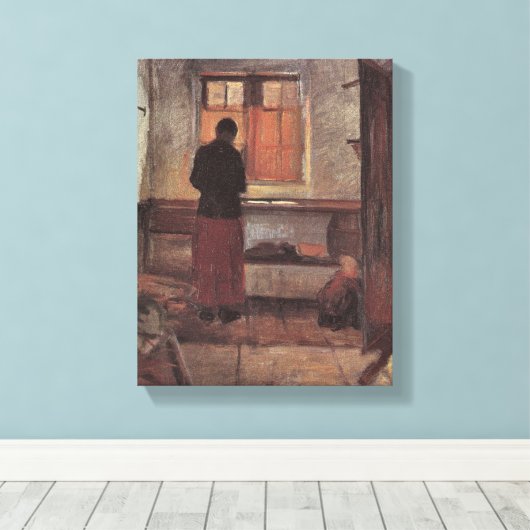  impressionisme, meisje in de keuken, Ancher Canvas Afdruk (Insitu (Houten vloer))