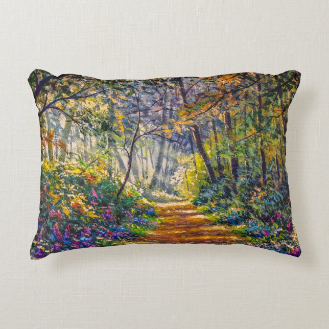 Impressionisme Path: Sunny Forest Waterverf Accent Kussen (Voorkant)