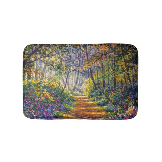 Impressionisme Path: Sunny Forest Waterverf Badmat (Voorkant)